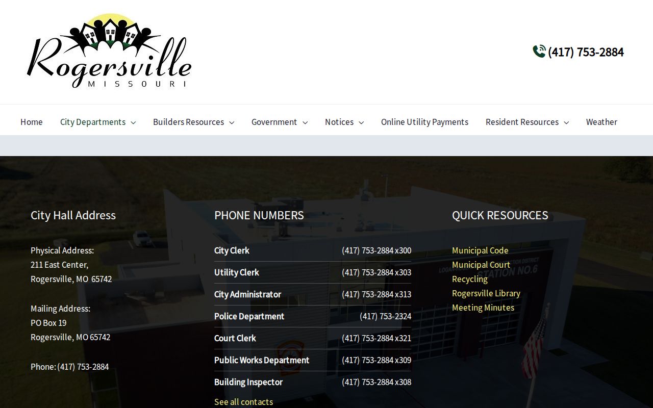 Official Rogersville Police Department page with city address and police contact