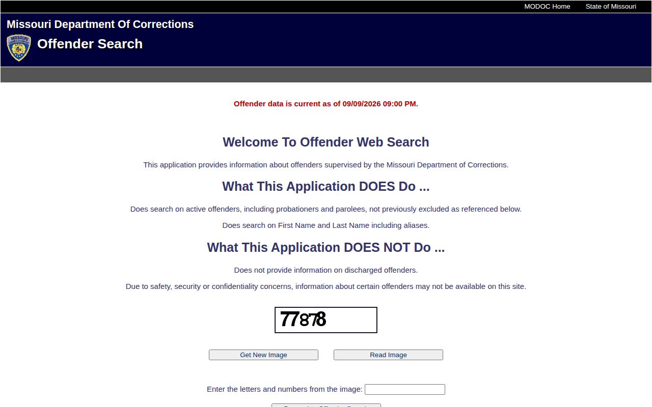 Missouri DOC active offender search for a Webster County arrest transfer
