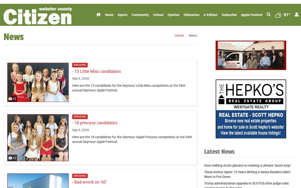Webster County Citizen news page used for Seymour-area event coverage